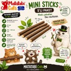 Matatabi Cats Mini Matatabi Sticks 5’li |doğal Ince Matatabi Çubuğu Kedi Oyuncağı | Ince Çiğneme Çubuğu | Kedi Diş Bakımı | 12 cm