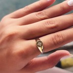 Fasek Gold Gümüş Yüzük - Swarovski Taşlı Şimal Yıldızı Yuvarlak Mühür 925 Ayar Yüzük-Yıldız Hediyelik Yüzük