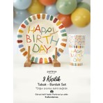 Partince 8 Kişilik Retro Happy Birthday Tema Tabak Bardak Set Kullan At Karton Tabak Bardak Parti Seti