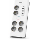 Philips SPN7060WA/62 6'lı Akım Korumalı Priz, 4x USB-A + 1x USB-C, 900J, 2 m Örgülü Kablo, Anahtarlı
