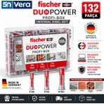 Fischer Duopower Profi-Box 132 Parça Universal Dübel Seti | 6 mm 8 mm 10 mm | Organizer Kutulu Orijinal Fischer Dübel