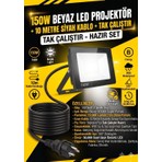 Schuar 10 Metre Kablolu 150 Watt Seyyar LED Projektör Aydınlatma. Seyyar Aydınlatma Su Geçirmez Dış Mekan IP66,BEYAZ Çok Güçlü Işık