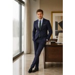 Hatemoğlu Lacivert D. Slim Fit Mono Yaka Desenli Klasik Takım Elbise