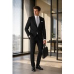 Hatemoğlu Siyah Slim Fit Mono Yaka Desenli Klasik Takım Elbise