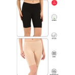 Özkan Underwear Özkan 0413 2'li Paket Kadın %95 Pamuklu Likralı Süprem Kumaş Ten Siyah Karışık Renk Esnek Rahat Yumuşak Diz Üstü Toparlayıcı Yüksek Bel Kısa Tayt