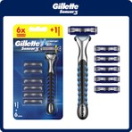 Gillette Sensor3 Tıraş Makinesi - 3 Bıçaklı, Kayganlaştırıcı Bant ve Oynar Başlık ile, 1 Adet + 6 Yedek Bıçak