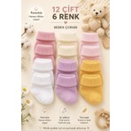 Baby Socks 12 Çift Çok Renkli Pamuklu Sıkmaz Bilekli Kız Bebek Çorabı 0-6 Ay