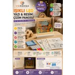 Veroksa 20X20 LED Işıklı Yazı ve Çizim Panosu, Silinebilir Fosforlu Kalemli Çocuk Çizim Panosu, Işıklı Not Tahtası, 12 Şablonlu