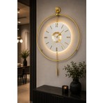 Sevinç Konsept Led'li Gold Orbit Orjin 24 (Büyük Boy 50 x 75 Cm), Modern Dekoratif Sarkaçlı Metal Duvar Saati