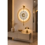 Sevinç Konsept Ledli Gold Orjin 24 (Büyük Boy 50 x 75 Cm), Modern Dekoratif Sarkaçlı Metal Duvar Saati