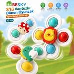 Bbsky Sökülebilir 3'lü Vantuzlu Fırfır Bebek Oyuncak Seti - Serbest Kombinasyonlu Eğlenceli Banyo ve Mama Sandalyesi Döner Topaç - Sevimli Hayvan Figürlü Duyusal Gelişim Oyuncağı-Bebek Hediyesi