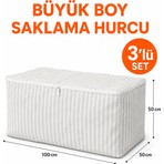 Arkhelais 3’lü Büyük Boy Saklama Hurç Seti Yorgan Battaniye Kıyafet İçin 100 cm x 50 cm Organizer