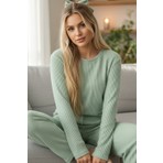 Siyah İnci Yeşil Bisiklet Yaka Yumuşak Kışlık Waffle Örme Pijama Takım