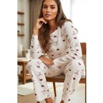 Siyah İnci Bordo Kalp Fiyonk Desenli Yumuşak Tuşe Kışlık Fitilli Pamuklu Örme Pijama Takım 7977