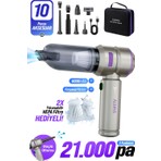Auhma Ahv-02 Kablosuz Araç Içi Süpürge Mor | 21000PA Güçlü Vakum | Fırçasız Motor | Üfleme & Vakum Özellikli | 9 Başlık + Type-C Kablo