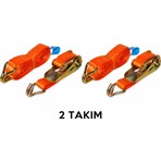 Spanzet Kancalı Mini Yük Gerdirme Kiti 4 Metre 800 kg Cırcırlı Bağlama Kayışı Kancalı - 2 Takım
