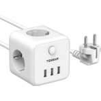 Tessan 6'sı 1 Arada Küp Priz Çoklu Priz 3 Ac Priz + 3 USB Şarj Portlu 1.5m Kablolu Anahtarlı Masaüstü Küp Priz Beyaz