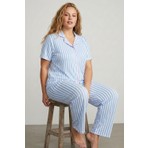 Siyah İnci Desenli Pamuklu Düğmeli Curve Büyük Beden Battal Pijama Takım