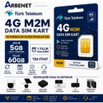 Türk Telekom 4g Data Sim Kart Aylık 5gb Yıllık 60GB Internet Tüm 4g Cihazlarla Uyumlu M2M