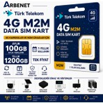 Türk Telekom 4g Data Sim Kart Aylık 100GB Yıllık 1200GB Internet Tüm 4g Cihazlarla Uyumlu M2M