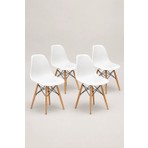 Seduna Beyaz Eames Sandalye - 4 Adet - Natural Ahşap Ayaklı