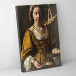 Popcas Johannes Vermeer Terazi ile Kadın Modern Sanat Teması Dekoratif Kanvas Tablo