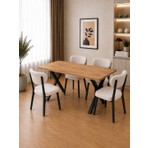 Bambeds Mobilya 60X120 Yemek Masası Mutfak Masası 4 Kişilik Masa Sandalye Takımı Krem Elma Sandalye