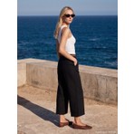 Dilvin 72752 Kemerli Keten Culotte Pantolon-Siyah
