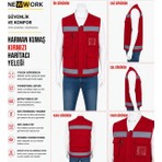 Newwork Harman Kumaş Reflektörlü Kırmızı Haritacı Iş Yeleği