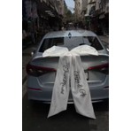 Monamilie Kişiye Özel Isimli Gelin Arabası Süsü - Dev Saten Arkası Fiyonk Just Married Yazılı