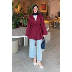 Lamelif Örgü Bağlamalı Kimono Ceket Bordo