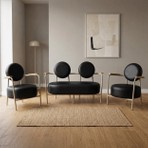 Azra Mobilya Venüs 2+1+1 Deri Ofis & Büro Iş Yeri Bekleme Koltuğu Takımı – Cappuccino Metal Iskelet - Siyah