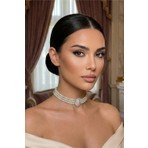 Oval Cam Incili Gümüş Kaplama Tasma Choker Kolye Özel Tasarım