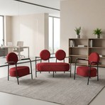 Azra Mobilya Venüs 2+1+1 Soft Kumaş Ofis & Büro Iş Yeri Bekleme Koltuğu Takımı – Siyah Metal Iskelet - Kırmızı