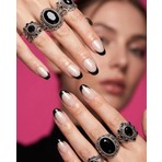 Tips Art Siyah French Kedi Gözü Cat Eye Badem Takma Tırnak Seti (24 Adet)