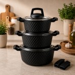 Lavonni OBSIDYEN 6 Parça Döküm Granit Tencere Seti - Siyah 16/18/20 Cm