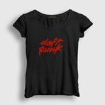Presmono Kadın Siyah Logo Daft Punk T-Shirt