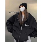 Tarzsokak Unisex Siyah Cec Baskılı Oversize Kapüşonlu Hırka