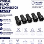 AŞIK STORE Contalı Black F Konnektör 5 Adet Siyah Uydu Anten Kablo Tv Koaksiyel Kablo Bağlantı Ucu