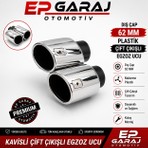 EP Garaj Otomotiv Bütün Araçlara Uyumlu 62 mm Çapında Kavisli Çift Çıkışlı Krom Egzoz Ucu – Plastik