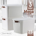 Trend Maison Dekoratif Saklama Kutusu 23 Litre Beyaz 3'lü Çok Amaçlı Düzenleyici Kapaklı Kutu