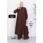 Moda Hayme Viskon Alt Üst Ikili Tesettür Takım Yarım Mevlana Tunik ve Pantolon Bir Arada Kahverengi