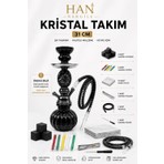 Han Tobacco Kristal Nargile Takımı 32 cm – Komple Set, 7 Parça Hediye, Cam Nargile