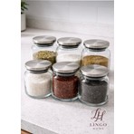 Lingo Home 6’lı 300ML. Metal Kapaklı Vakumlu Cam Baharatlık Takımı Paslanmaz - Etiketli Hediyeli