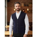 Kamalı Erkek Lacivert V Yaka Triko Düğmeli Cepli Çizgi Desenli Regular Fit Tüylenmeyen Örgü Yelek