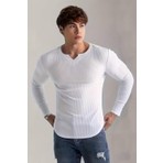 Oksit Neso Erkek Muscle Fit V-Yaka Fitilli Uzun Kollu Tişört - Kaslı ve Şık Bir Görünüm Için