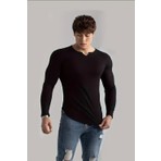 Oksit Neso Erkek Muscle Fit V-Yaka Fitilli Uzun Kollu Tişört - Kaslı ve Şık Bir Görünüm Için