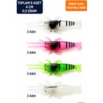 Arkhelais Karides Silikon Balık Yemi 4 cm 8’li Set – 4 Renk Glow Fosforlu, Spin ve At Çek Uyumlu