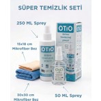 Otio Eyewear Ekran ve Gözlük Temizleme Sprey Seti, 250 ml Solüsyon ve Mikrofiber Bez, 50ML Sprey ve Gözlük Bezi