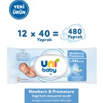 Uni Baby Newborn & Premature Yenidoğan Islak Pamuk Mendil 12X40 480 Yaprak